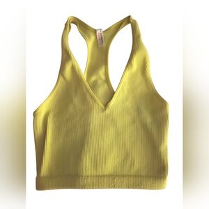 Free People Yellow Ribbed V-Neck Crop Top